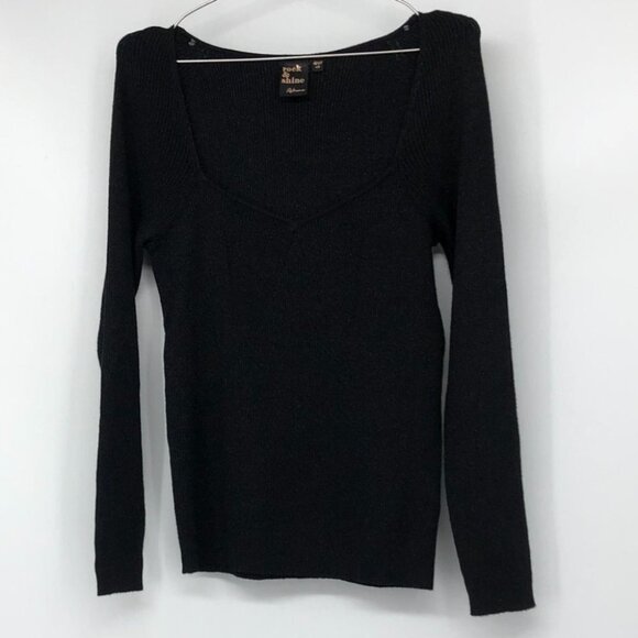 Reitmans Black flattering Diamond neck long sleeve shimmer knit sweater  L - Picture 14 of 14